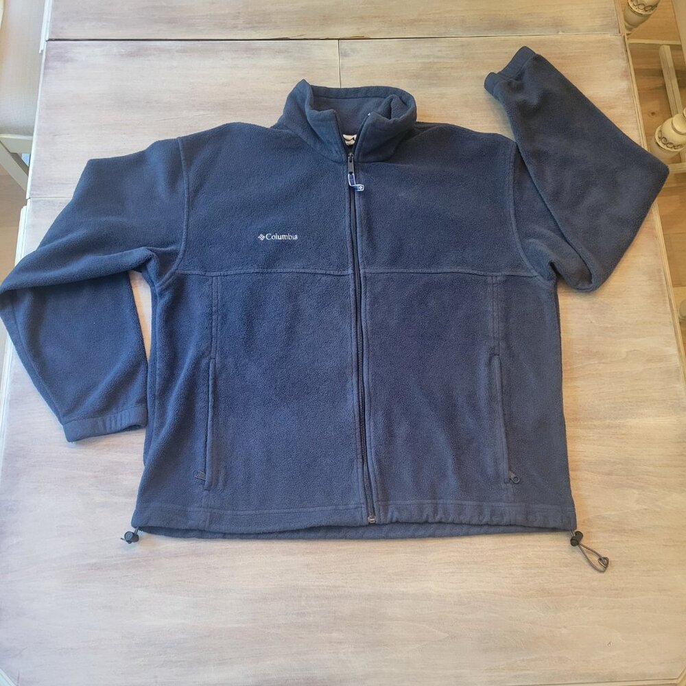 Men's Columbia Fleece XL Sweatshirt Jacket Zip Up Grey Blue Sweater